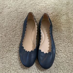 Chloe Lauren Scalloped Ballet Flats in Navy Sz 38